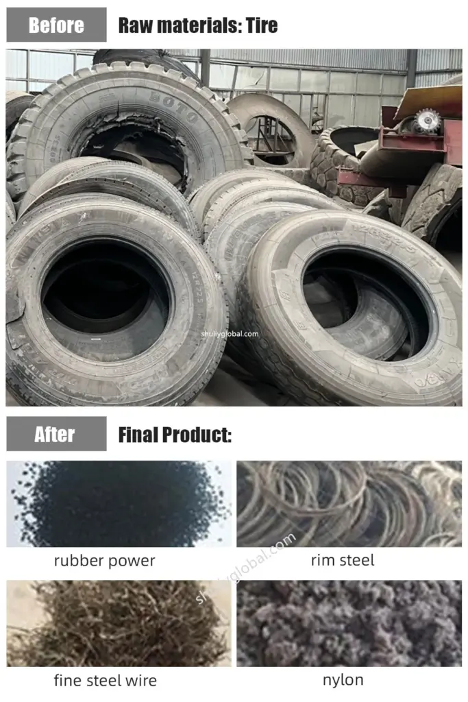 Produit final de la ligne de recyclage de pneus